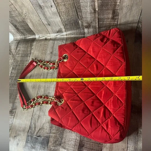 Talbots leather / nylon quilted red tote bag - Picture 8 of 16